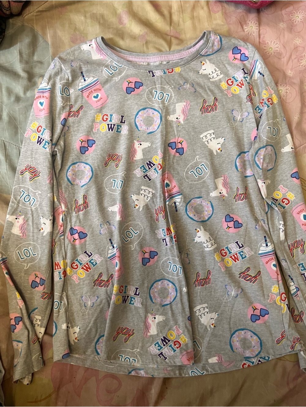 wonder nation Gray Long Sleeve Top with Unicorns & Pink/Blue Accents